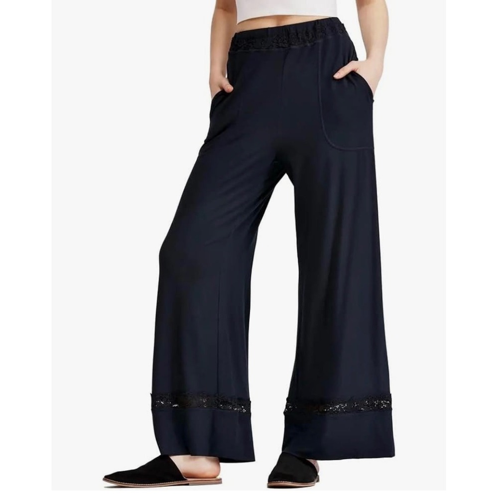 Free People Intimately Black Lace Trim‎ Wide Leg Lounge Pants 
 XS
